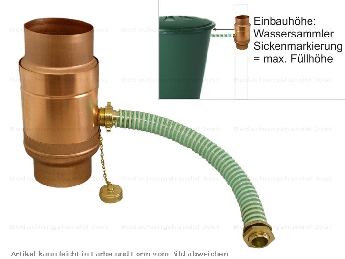 Kupfer Fallrohr Regensammler mit Schlauch d=80mm frostsicher Dachrinne